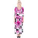 Pink Star Splatter Quarter Sleeve Wrap Maxi Dress