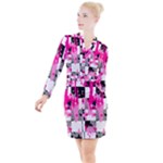 Pink Star Splatter Button Long Sleeve Dress