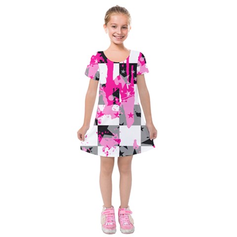 Pink Star Splatter Kids  Short Sleeve Velvet Dress from ArtsNow.com