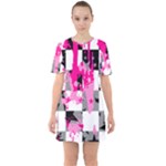 Pink Star Splatter Sixties Short Sleeve Mini Dress