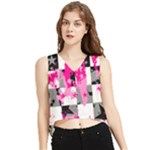 Pink Star Splatter V-Neck Cropped Tank Top