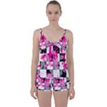 Pink Star Splatter Tie Front Two Piece Tankini