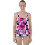 Pink Star Splatter Twist Front Tankini Set