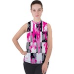 Pink Star Splatter Mock Neck Chiffon Sleeveless Top