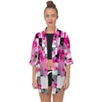 Pink Star Splatter Open Front Chiffon Kimono