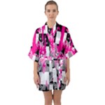 Pink Star Splatter Half Sleeve Satin Kimono 