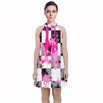 Pink Star Splatter Velvet Halter Neckline Dress 