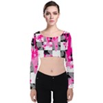 Pink Star Splatter Velvet Long Sleeve Crop Top