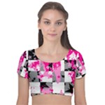 Pink Star Splatter Velvet Short Sleeve Crop Top 