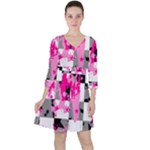 Pink Star Splatter Quarter Sleeve Ruffle Waist Dress