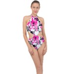 Pink Star Splatter Halter Side Cut Swimsuit