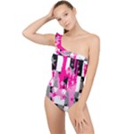 Pink Star Splatter Frilly One Shoulder Swimsuit