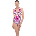 Pink Star Splatter Halter Front Plunge Swimsuit