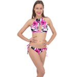 Pink Star Splatter Cross Front Halter Bikini Set