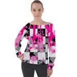 Pink Star Splatter Off Shoulder Long Sleeve Velour Top