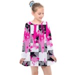 Pink Star Splatter Kids  Long Sleeve Dress