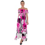 Pink Star Splatter Off Shoulder Open Front Chiffon Dress