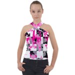 Pink Star Splatter Cross Neck Velour Top