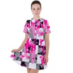 Pink Star Splatter Short Sleeve Shoulder Cut Out Dress 