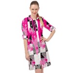 Pink Star Splatter Long Sleeve Mini Shirt Dress