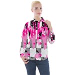 Pink Star Splatter Women s Long Sleeve Pocket Shirt