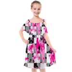 Pink Star Splatter Kids  Cut Out Shoulders Chiffon Dress