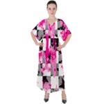 Pink Star Splatter V-Neck Boho Style Maxi Dress