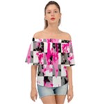 Pink Star Splatter Off Shoulder Short Sleeve Top