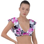 Pink Star Splatter Plunge Frill Sleeve Bikini Top