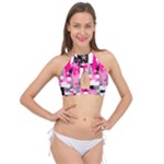 Pink Star Splatter Cross Front Halter Bikini Top