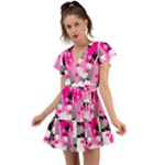 Pink Star Splatter Flutter Sleeve Wrap Dress