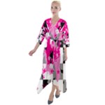 Pink Star Splatter Quarter Sleeve Wrap Front Maxi Dress