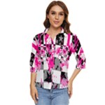 Pink Star Splatter Women s Quarter Sleeve Pocket Shirt