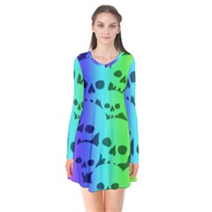 Long Sleeve V-neck Flare Dress 