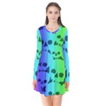 Rainbow Skull Collection Long Sleeve V-neck Flare Dress