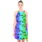 Rainbow Skull Collection Halter Collar Waist Tie Chiffon Dress
