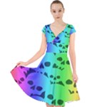 Rainbow Skull Collection Cap Sleeve Front Wrap Midi Dress