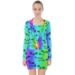 Rainbow Skull Collection V-neck Bodycon Long Sleeve Dress