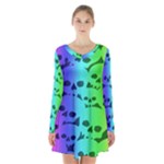 Rainbow Skull Collection Long Sleeve Velvet V-neck Dress