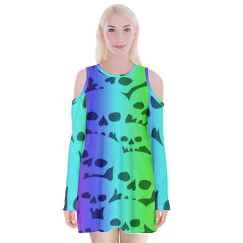 Rainbow Skull Collection Velvet Long Sleeve Shoulder Cutout Dress from ArtsNow.com