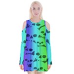 Rainbow Skull Collection Velvet Long Sleeve Shoulder Cutout Dress