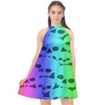 Rainbow Skull Collection Halter Neckline Chiffon Dress 