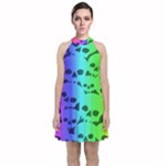 Rainbow Skull Collection Velvet Halter Neckline Dress 