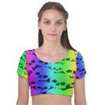 Rainbow Skull Collection Velvet Short Sleeve Crop Top 