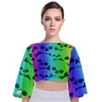 Rainbow Skull Collection Tie Back Butterfly Sleeve Chiffon Top