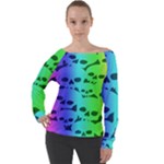 Rainbow Skull Collection Off Shoulder Long Sleeve Velour Top