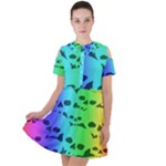 Rainbow Skull Collection Short Sleeve Shoulder Cut Out Dress 