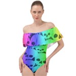 Rainbow Skull Collection Off Shoulder Velour Bodysuit 