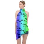 Rainbow Skull Collection Halter Asymmetric Satin Top