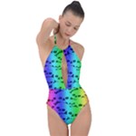 Rainbow Skull Collection Plunge Cut Halter Swimsuit